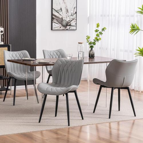 Kidol & Shellder Dining Chairs Set of 2 Modern Kitchen Chairs with Back Armless Accent Chairs for Living Room Upholstered Faux Leather Chair Mid Century Comfy Side Chair with Metal Legs, Grey