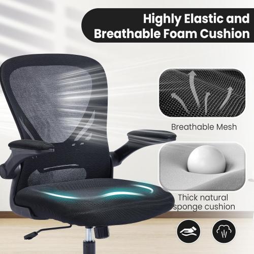 Color Black Comfortable Desk Chair Ergonomic Office Chairs with Lumbar Supoort and Flip-up Armrest Comfy Computer Chairs Study Chair for Home Office Black