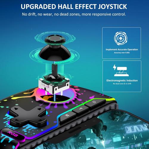 Wireless Phone Controller for iPhone/Android with Hall Joystick/Trigger, Mobile Gaming Controller Support Xbox Cloud, Steam Link, Call of Duty, Roblox, Cloud Android iOS Controller (Black-Spray)