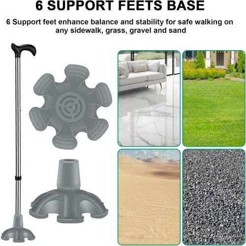 Heavy Duty Rubber Cane Tip - 6 Support Feet, 3/4 inch, Self Standing for Walking Canes & Sticks