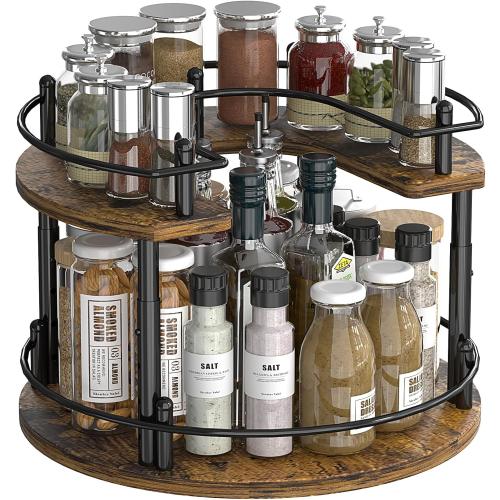 Lazy Susan Spice Rack Organizer - Rotating Turntable Height Adjustable for Kitchen Countertop Cabinet Pantry Seasoning Storage