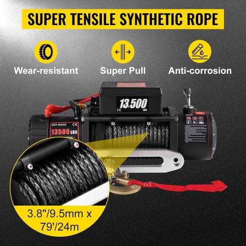 Electric Winch 13500lb, Waterproof Electric Truck Winch,12V Synthetic Rope Winch with Wireless Handheld Remote for Truck Jeep SUV Boat