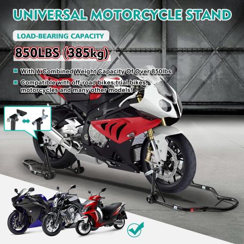 Motorcycle Stand 850LB Sport Bike Front and Rear Wheel Lift Swingarm Paddock Stands Black, U L