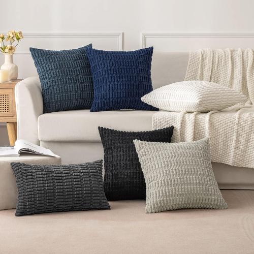 MIULEE Corduroy Decorative Throw Pillow Covers 18x18 Navy Blue Pack of 2