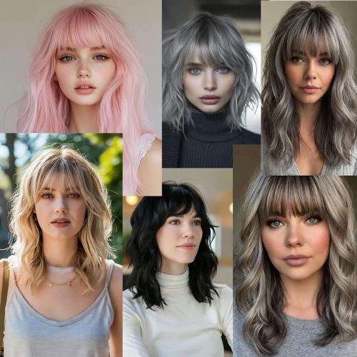 CINHOO Short Curly Wavy Grey Hair Toppers for Women with Thinning Hair,Short Wigs with Bangs Synthetic 360° 3D Hairpiece Clip in Bob Halloween Wig Gifts for Women(Ombre gray)
