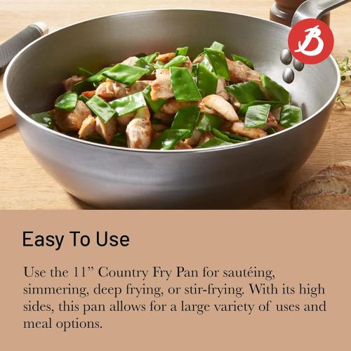 de Buyer MINERAL B Carbon Steel Country Fry Pan - 11” Diameter, 7.7” Cooking Surface - Ideal for Sauteing, Simmering, Deep Frying & Stir Frying - Naturally Non-Stick Finish - Made in France