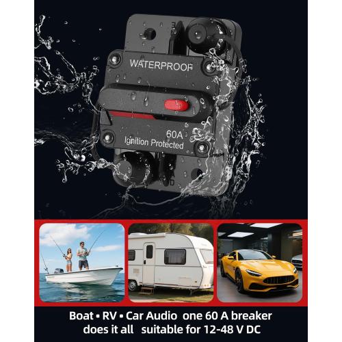 60A Marine Circuit Breaker 12V-48V Manual Reset for Trolling Motor