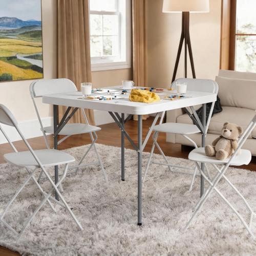 Lakhow 34 Square Folding Table, Fold-in-Half Utility Dining Portable Table Heavy Duty HDPE Plastic Foldable with Carrying Handle Indoor Outdoor for Picnic, Party