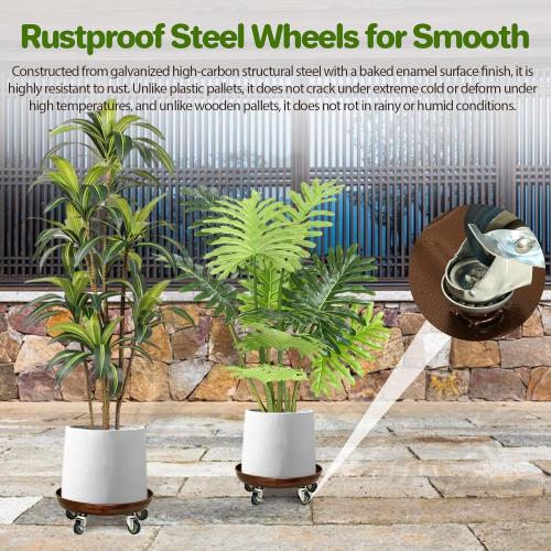 Plant Saucer 14 Rolling Plant Caddy Rolling Plant Stand with Wheels – Heavy Duty Metal, Locking, Sturdy, Rust-Resistant Finish, and Easy to Move, 390 lb Capacity