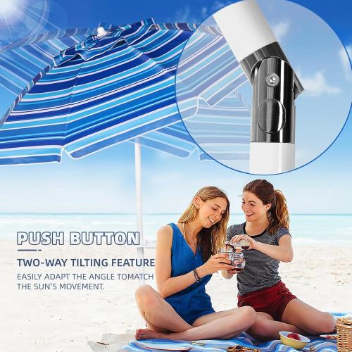 Blue 8ft Aoxun Beach Umbrella with Tray and Tilt Pole Portable Patio Umbrella with Sand Anchor and Carry Bag Outdoor UPF 50  Sun Shelter with Air Vents Design (Navy Blue)