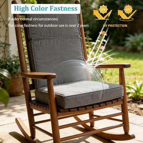 2 Pieces High Back Patio Chair Cushions, Fade Resistant Outdoor Rocking Chair Cushions, Office Chair Back Support Cushion (Dark Gray, Seat (21''x21''x3'') Backrest (21''x28''x3''))