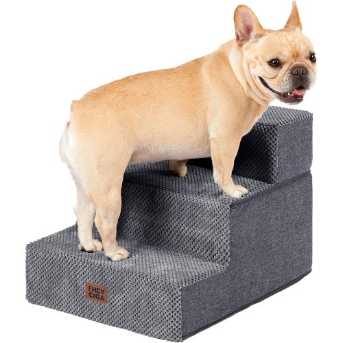 EHEYCIGA Dog Stairs for Small Dogs 13.5 H, 3-Step Dog Steps for Couch Sofa and Chair, Pet Steps for Medium Cats, Non-Slip Balanced Pet Ramp Indoor, Grey