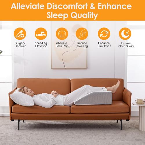 Leg Elevation Pillow for After Surgery, 8inch Foam Leg Elevating Pillow for Swelling and Blood Circulation, Leg Wedge Pillow for Sleeping, Knee Pillow for Knee Hip Ankle Pain Relief, White