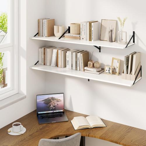 Fun Memories Floating Shelves for Wall, 12 Inch Deep Floating Shelves Set of 2, 16W x 12D Large Wall Shelf with Sturdy Metal Brackets for Living Room, Bathroom, Bedroom and Kitchen, White