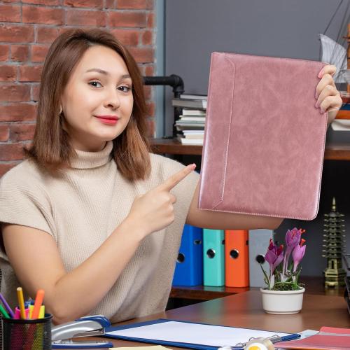 Planner Binder,Padfolio for Women,Leather Binder 3 Ring, A4 Binder Planner with Laptop Pocket,Legal Size Portfolio Organizer,Business Portfolio for Women,Rose Gold