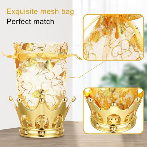 Jetec 8 Pcs Gold Fillable Crown Goblet with Pouch Vintage Plastic Goblet for Candy Chocolate Cake Dessert Storage Decoration for Wedding Birthday Party
