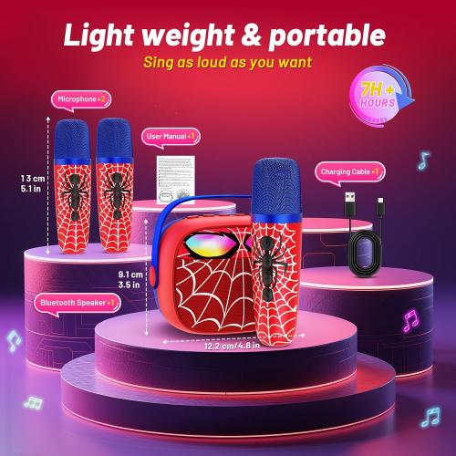 Mini Karaoke Machine for Kids,5 Voice Effects - Portable Bluetooth Speaker with 2 Wireless Mics LED Lights for Boys Girls Ages 3-12| Kids Karaoke Machine Birthday Gift Toy for Singing,Party & Play
