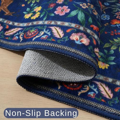 Rugcomf Area Rugs for Living Room Washable Rug Floral Non-Slip Large Rug for Living Room, Bedroom, Farmhouse, Dining Room, Kids Playroom(Blue)