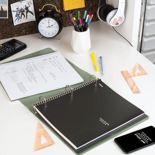 Size 8-1/2x11 100 Sheets Color Black Five Star Spiral Notebook   Study App, 1 Subject, Graph Ruled Paper, 8-1/2 x 11, 100 Sheets, Fights Ink Bleed, Water Resistant Cover, Black (73679)