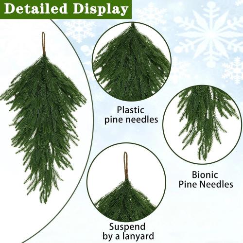 2 Pcs 29.5’’ New Year Teardrop Swags, 21 Branches Each Artificial Hanging Decorations Christmas Indoor Outdoor Ornament