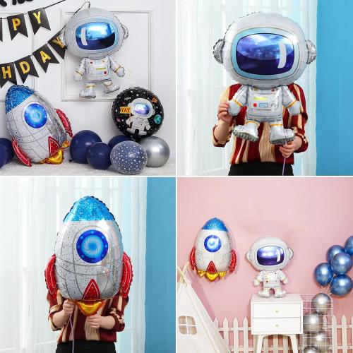 Astronaut Rocket 4th Birthday Party Balloons Jumbo Spaceman Birthday Balloons Outer Space Theme Foil Balloons 32 Inch Blue Number 4 Helium Balloon for Birthday Party