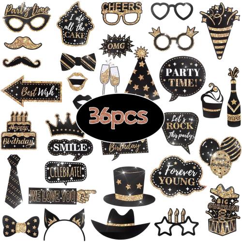 cobee 36 Pack Birthday Photo Booth Props Kit Party Favors Selfie Supplies