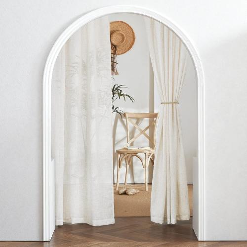 RYB HOME 108 inch Curtains - Flax Linen Blend Semi Sheer Light Glare Filtering Extra Long Drapes for Living Room Dining Doorway Farmhouse Office Sunroom, Linen, Wide 52 by Long 108, 2 Panels