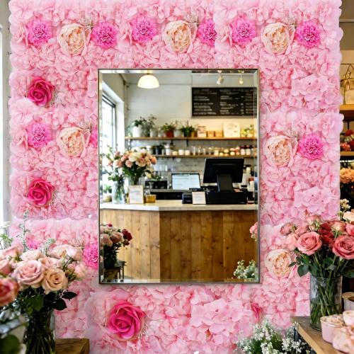 Zythrem Pink Flower Panels 12-Pack Rose Flower Wall Backdrop 15×15 Inch Artificial Silk Flower Panels 3D Pink Floal Backdrop for Wedding Birthday Party Home Event Photography Background