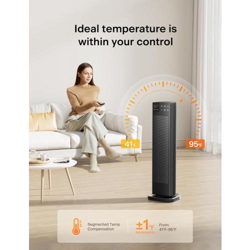 PELONIS Oscillating Ceramic Tower Indoor Space Heater for Home with Oscillation, Programmable Thermostat & ECO Mode, 12H Timer & Remote Control, Safety Protection, 23 Inches, 1500W, PHF15RSAPH23