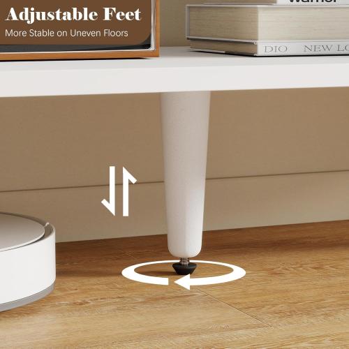 Wood TV Stand for TV, Mid Century Modern Entertainment Center with Adjustable Shelf, Sensor LED Light, 2 Cabinets, TV Media Console for Living Room Bedroom White