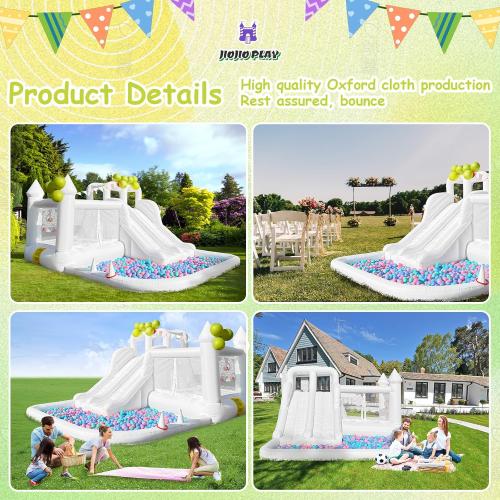 (UNTESTED) 12.5 FT Oxford White Bounce House Bouncing Castle with Two Slides Inflatable Bounce House for Kids with Large Ball Pits Suitable Birthday Party Holiday Decorations and Photography