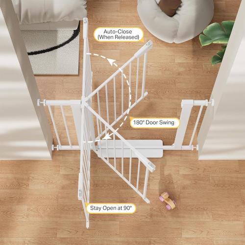 Cumbor 2 Pack 29.7-40.6(Extensions Included) Baby Gate for Stairs, Mom's Choice Awards Winner-Auto Close Dog Gate for doorways, Pressure Mounted Pet Gate Indoor, Wide Safety Child Gate for Dog,White