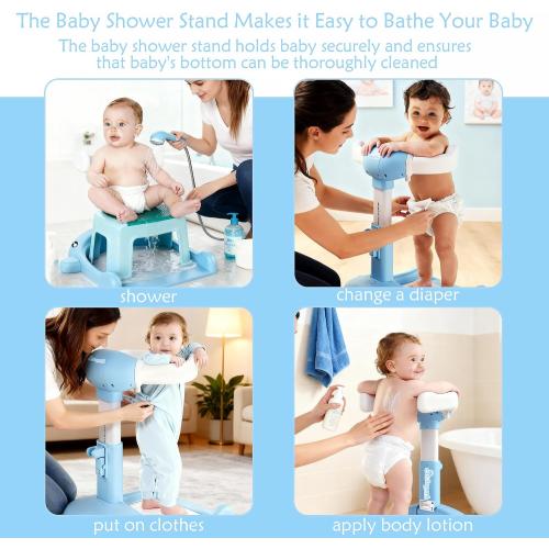 ‼️could have missing items ‼️Foldable Baby Shower Stand, Toddler Shower Stand with Anti-Slip Base & Anti-Pinch Silicone, Baby Shower Standing Support 6-36 Months,Baby Stand Up Shower |Soporte para Bañera de Bebé (Blue Whale)