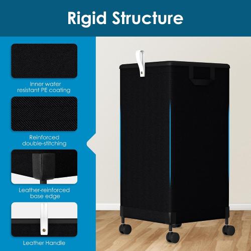 Laundry Basket With Wheels 105L, Large Rolling Laundry Hamper With Removable Bag, Metal Frame Collapsible Dirty Clothes Bin, Cloth Organizer Hampers Pull Handle For Bathroom, Dorm, Bedroom Black