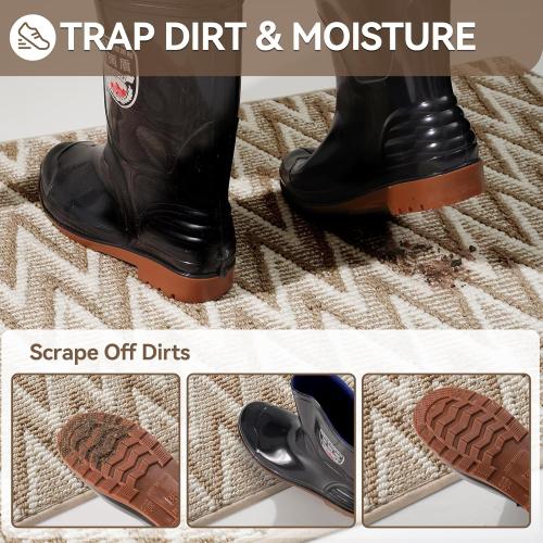 Indoor Door Mat 17x30,Dirt Trapping & Absorbent Non-Slip Rubber Backing Front Doormat for Entryway Low-Profile,Inside Entrance,Shoe Mat for Entry, Washable & Easy to Clean Brown