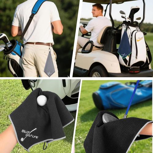3 Pack Golf Towel(16 X 16), Top-Tier Microfiber Super Absorbent Golf Towels for Golf Bags, Premium Waffle-Pattern Embroidered with Carabiner Clip, Golf Accessories (3 Classic Colours)