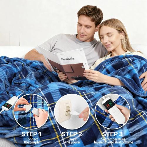 Electric Blanket Heated Throw, Soft Flannel 50x60 Plaid Heating Blanket with 8 Hours Auto Off 10 Fast Heating Levels Machine Washable Sherpa Heated Blanket with Overheating Protection