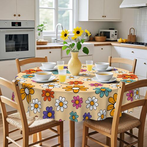 Eikione Round Tablecloth Wrinkle Free Table Cover Floral Tablecloth 70Inch