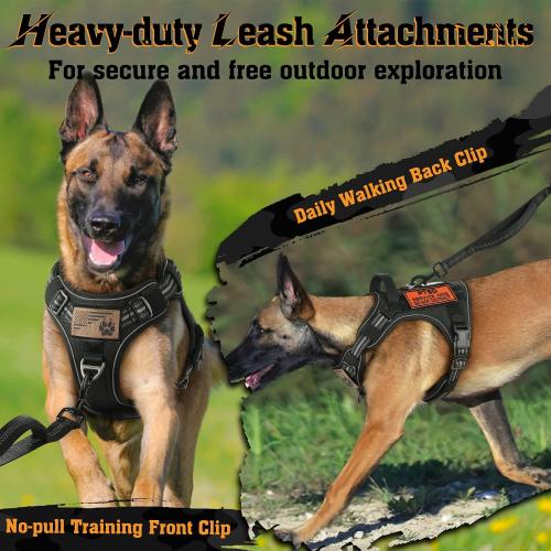 Size Large rabbitgoo Dog Harness for Large Dogs No Pull, Tactical Service Pet Vest with Molle and Control Handle, Adjustable and Reflective Military Harness for Easy Walking and Training, Black, L