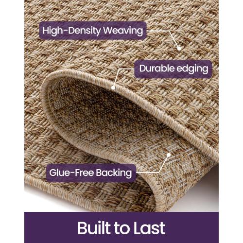 DEXI Hallway Runner Rug 3.3x6.7, Woven Braided Farmhouse Runner Carpet Indoor, Absorbent Thin Long Entryway Runners for Kitchen, Laundry Room, Patio Entrance, Checkered Beige