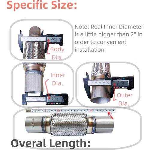 Exhaust Flex Pipe Universal Type 100% Stainless Steel For Heavy Duty and Cars (1 PC, 2X6X10)