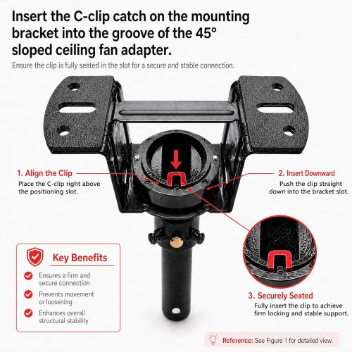 Sloped Ceiling Fan Adapter for Sloped & Vaulted Ceilings up to 45° Ceiling Fan Bracket Mount Kit,Ceiling Fan Mounting Bracket (Black)