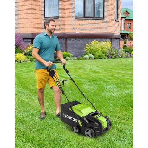 2-in-1 16-Inch Dethatcher & Scarifier Electric Corded, 15 Amp Copper Motor, Electric Lawn Dethatcher with 5-Position Depth Adjustment, 14.5 gal Thatch Bag,Walk Behind for Yard Lawn Garden Care
