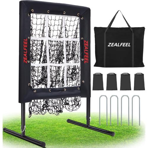 ZEALFEEL 9 Hole Baseball Pitching Net with Strike Zone & Carry Bag | 5 Height Adjustable, Durable Tear-resistant Netting, Lightweight & Quick Setup, Baseball Softball Training for Teens & Adults