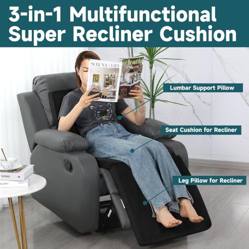 3-in-1 Recliner Seat Cushion with Lumbar Support Pillow & Footrest, Multi-Functional Adjustable Height  for You to Choose, Non-Slip Foam Chair Cushion for Elderly, Black