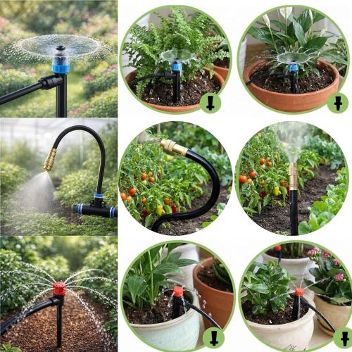 240FT Drip Irrigation System for Garden: 1/2 Quick Connect PE Tubing Automatic Water Sprinkler Kit Adjustable Misting Part 1/4 Watering Hose for Outdoor Raised Bed Plants Flower Yard Greenhouse