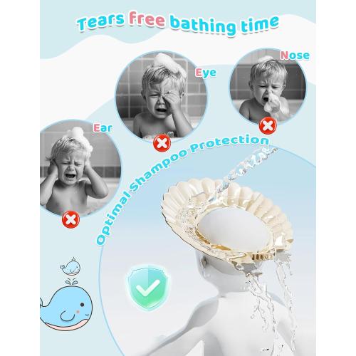 Kids Shower Cap, Baby Hair Washing Shield, Bath Visor for Toddlers, Bathing Head Face Eye Ear Protector, Air Cushioned Shampoo Caps with 20-Size Adjustment for 6Month  to Adult (Blue)