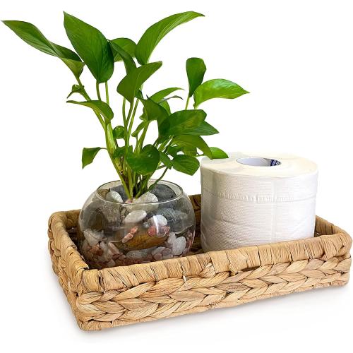 Rustic Woven Seagrass Guest Towel Tray Holder for spa, Farmhouse Water Hyacinth Guest Towel Napkin Holder for Desk