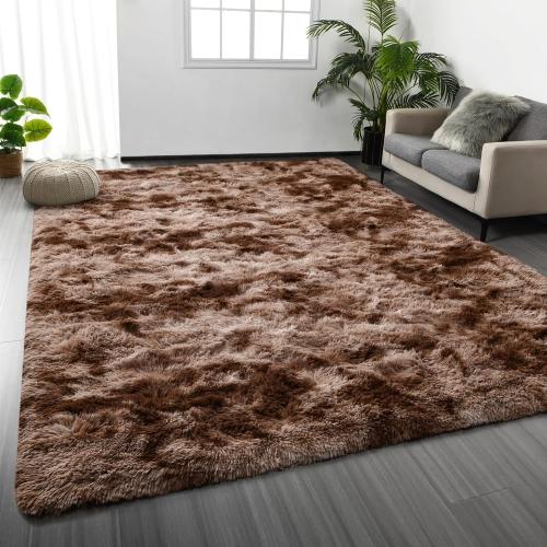 Large Shag Area Rugs Tie-Dyed Plush Fuzzy Rugs for Living Room, Ultra Soft Fluffy Furry Rug for Bedroom, Indoor Carpet Nursery Rugs for Kids Room Home Decor, Coffee