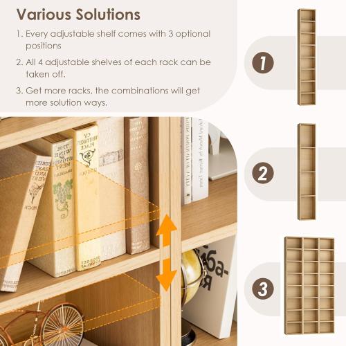 FOTOSOK 8-Tier Media Tower Rack, 11.6 X 9.3 X 71 Inches CD DVD Slim Storage Cabinet with Adjustable Shelves, Tall Narrow Bookcase Display Bookshelf for Home Office, Natural